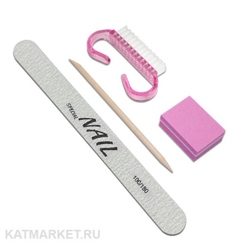 Набор Пилка SpecialNail тонкая деревянная 100/180, Апельсиновая палочка, Мини-баф, Щетка 60618273