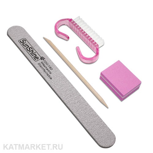Набор Пилка Sunshine тонкая деревянная 100/180, Апельсиновая палочка, Мини-баф, Щетка 60618213