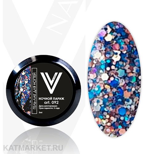 Vogue 5мл 92 Ночной Париж Гель-лак с блестками в баночке 11938092
