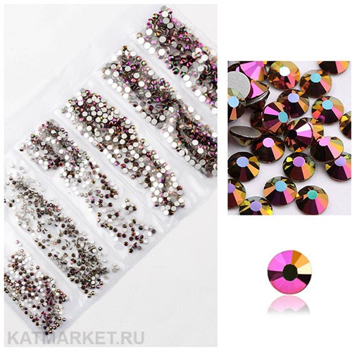 Стразы разных размеров в баночке, Розовый Металлик Голография 61304232