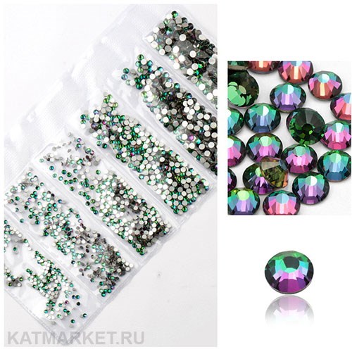 Стразы разных размеров в баночке, Зеленый Хамелеон 61304242