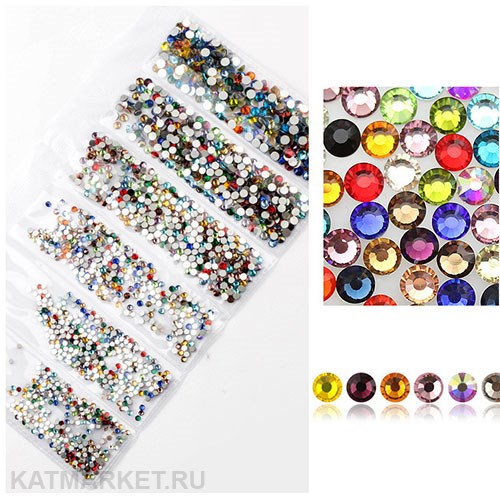 Стразы разных размеров в баночке, Мульти 61304022