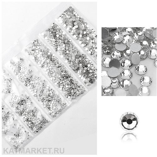 Стразы разных размеров пакет 1600шт, Кристалл 61304011