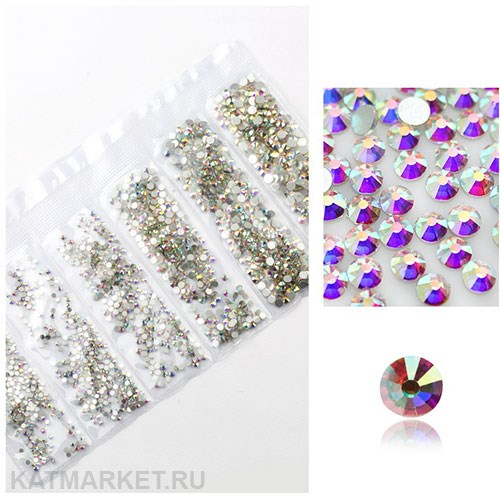 Стразы разных размеров пакет 1600шт, Голография 61304001