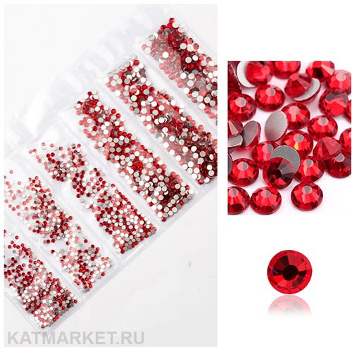 Стразы разных размеров пакет 1600шт, Красные 61304121