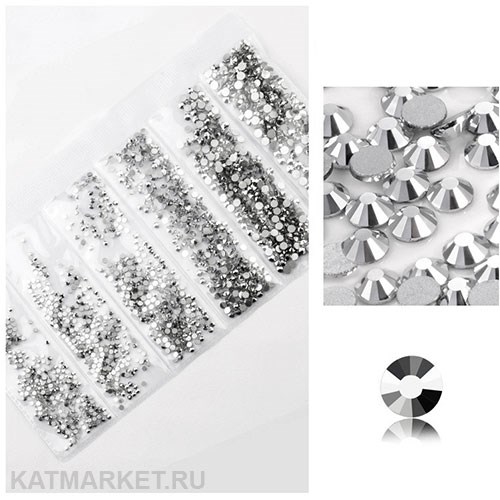 Стразы разных размеров в баночке, Серебро металлик 61304152