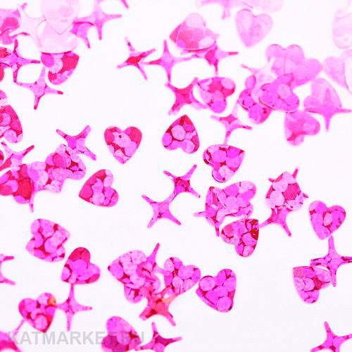 PN Камифубуки К102 Сердце и Звезды микс розовый, голография 12914092