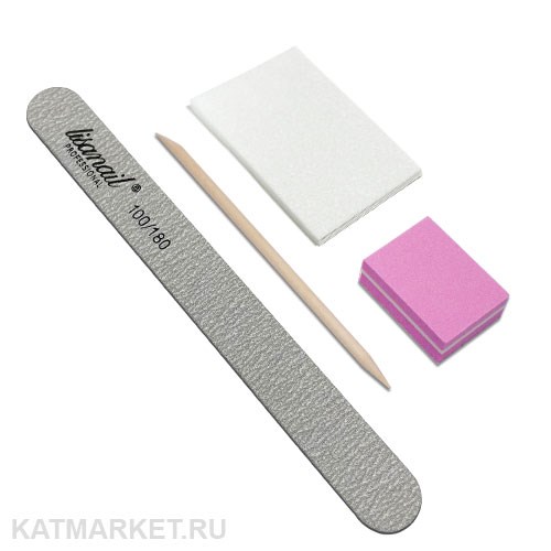 Набор Пилка Lisaprofi тонкая деревянная 100/180, Апельсиновая палочка, Мини-баф, Салфетки 4шт 60618254