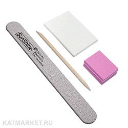 Набор Пилка Sunshine тонкая деревянная 100/180, Апельсиновая палочка, Мини-баф, Салфетки 4шт 60618214