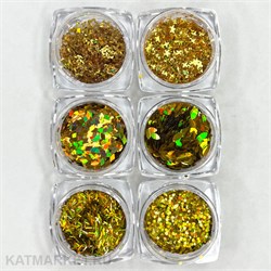 Набор блесток золото в баночках 6шт 61007101