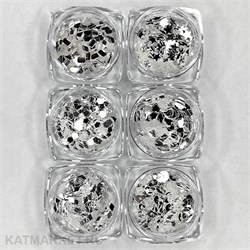 Набор блесток серебро в баночках 6шт 61007102