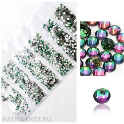 Стразы разных размеров пакет 1600шт, Зеленый Хамелеон 61304241