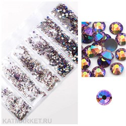 Стразы разных размеров пакет 1600шт, Фиолетовые Голография 61304091
