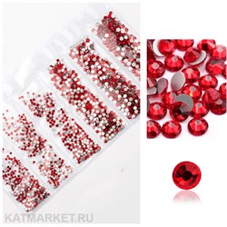 Стразы разных размеров пакет 1600шт, Красные 61304121