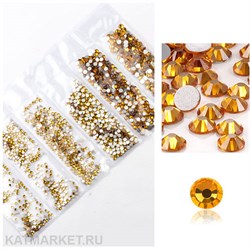 Стразы разных размеров в баночке, Желтое золото 61304172