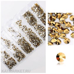 Стразы разных размеров в баночке, Золото металлик 61304192