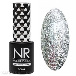 NR 10мл Гель-лак 382 жидкий кристалл, Серебро 11708382