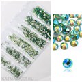 Стразы разных размеров пакет 1600шт, Зеленые Голография 61304071