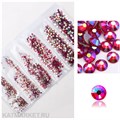 Стразы разных размеров в баночке, Фуксия Голография 61304062