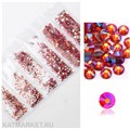 Стразы разных размеров в баночке, Коралл Голография 61304082